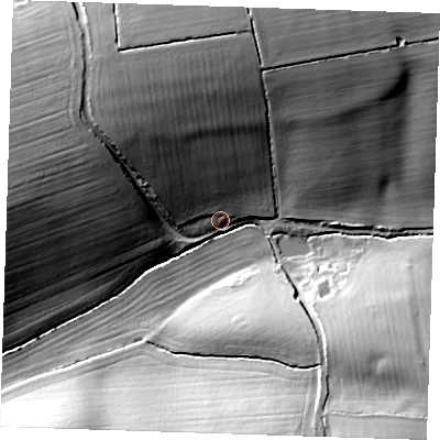 Shaded relief map of the ground around CB113JS, computed from Environment Agency LiDAR. The ground here sits at about 85 m above sea level and falls 32 m across the surrounding 800 m. Surface water reaching this point runs off ground lying to the north-east, 26.2 m higher.