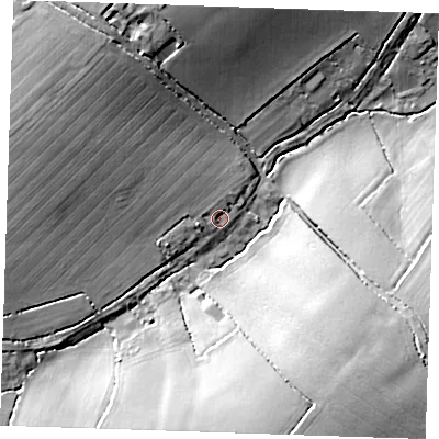 Shaded relief map of the ground around CB113LX, computed from Environment Agency LiDAR. The ground here sits at about 102 m above sea level and falls 20 m across the surrounding 800 m. Surface water reaching this point runs off ground lying to the north-west, 1.8 m higher.
