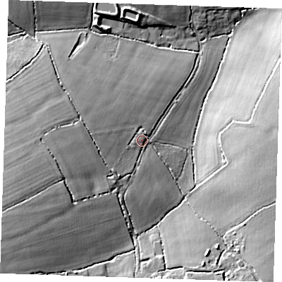 Shaded relief map of the ground around CB113LZ, computed from Environment Agency LiDAR. The ground here sits at about 111 m above sea level and falls 19 m across the surrounding 800 m. Surface water reaching this point runs off ground lying to the west, 7.3 m higher.