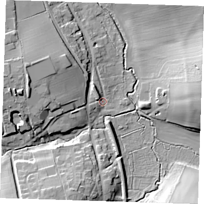 Shaded relief map of the ground around CB113TH, computed from Environment Agency LiDAR. The ground here sits at about 55 m above sea level and falls 28 m across the surrounding 800 m. Surface water reaching this point runs off ground lying to the west-north-west, 17.1 m higher.