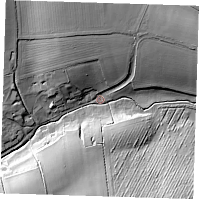Shaded relief map of the ground around CB113UF, computed from Environment Agency LiDAR. The ground here sits at about 67 m above sea level and falls 29 m across the surrounding 800 m. Surface water reaching this point runs off ground lying to the north-north-west, 26.4 m higher.