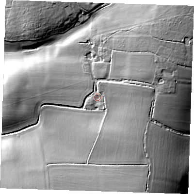 Shaded relief map of the ground around CB113XR, computed from Environment Agency LiDAR. The ground here sits at about 93 m above sea level and falls 32 m across the surrounding 800 m. Surface water reaching this point runs off ground lying to the east, 9.7 m higher.