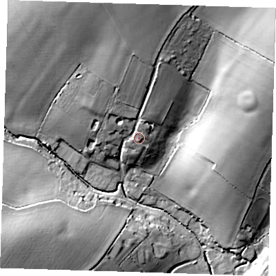 Shaded relief map of the ground around CB114HB, computed from Environment Agency LiDAR. The ground here sits at about 94 m above sea level and falls 32 m across the surrounding 800 m. Surface water reaching this point runs off ground lying to the north, 18.5 m higher.