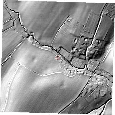 Shaded relief map of the ground around CB114HJ, computed from Environment Agency LiDAR. The ground here sits at about 88 m above sea level and falls 29 m across the surrounding 800 m. Surface water reaching this point runs off ground lying to the south-west, 25.6 m higher.