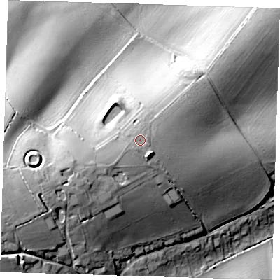 Shaded relief map of the ground around CB114NB, computed from Environment Agency LiDAR. The ground here sits at about 118 m above sea level and falls 38 m across the surrounding 800 m. Surface water reaching this point runs off ground lying to the south-west, 3.3 m higher.
