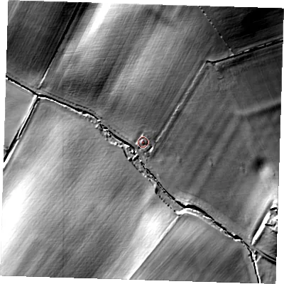 Shaded relief map of the ground around CB114UL, computed from Environment Agency LiDAR. The ground here sits at about 69 m above sea level and falls 46 m across the surrounding 800 m. Surface water reaching this point runs off ground lying to the north-north-east, 36.6 m higher.