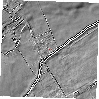 Shaded relief map of the ground around CB19AL, computed from Environment Agency LiDAR. The ground here sits at about 9 m above sea level and falls 6 m across the surrounding 800 m. Surface water reaching this point runs off ground lying to the south-south-east, 1.5 m higher.