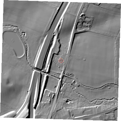 Shaded relief map of the ground around CB216AN, computed from Environment Agency LiDAR. The ground here sits at about 29 m above sea level and falls 13 m across the surrounding 800 m. Surface water reaching this point runs off ground lying to the north, 0.8 m higher.