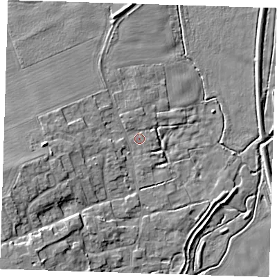 Shaded relief map of the ground around CB224PS, computed from Environment Agency LiDAR. The ground here sits at about 26 m above sea level and falls 11 m across the surrounding 800 m. Surface water reaching this point runs off ground lying to the west-south-west, 7.6 m higher.