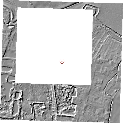 Shaded relief map of the ground around CB225HS, computed from Environment Agency LiDAR. and falls 6 m across the surrounding 800 m.