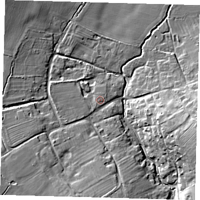 Shaded relief map of the ground around CB234HY, computed from Environment Agency LiDAR. The ground here sits at about 24 m above sea level and falls 19 m across the surrounding 800 m. Surface water reaching this point runs off ground lying to the west-south-west, 1.1 m higher.