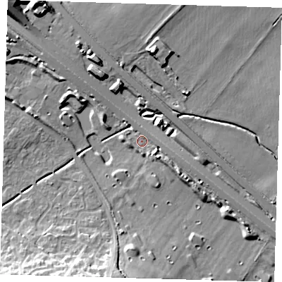Shaded relief map of the ground around CB238HA, computed from Environment Agency LiDAR. The ground here sits at about 19 m above sea level and falls 17 m across the surrounding 800 m. Surface water reaching this point runs off ground lying to the south-south-west, 14.8 m higher.
