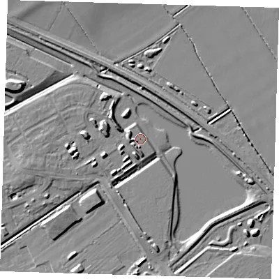 Shaded relief map of the ground around CB241AJ, computed from Environment Agency LiDAR. The ground here sits at about 7 m above sea level and falls 7 m across the surrounding 800 m. Surface water reaching this point runs off ground lying to the south, 4.8 m higher.