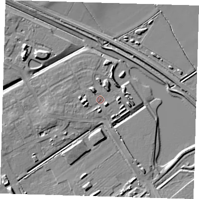 Shaded relief map of the ground around CB241AN, computed from Environment Agency LiDAR. The ground here sits at about 7 m above sea level and falls 8 m across the surrounding 800 m. Surface water reaching this point runs off ground lying to the north-west, 4.1 m higher.