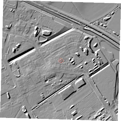 Shaded relief map of the ground around CB241AQ, computed from Environment Agency LiDAR. The ground here sits at about 8 m above sea level and falls 8 m across the surrounding 800 m. Surface water reaching this point runs off ground lying to the south-west, 1.6 m higher.