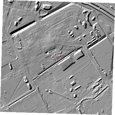 Shaded relief map of the ground around CB241DR, computed from Environment Agency LiDAR. The ground here sits at about 7 m above sea level and falls 8 m across the surrounding 800 m. Surface water reaching this point runs off ground lying to the south-south-east, 7.0 m higher.