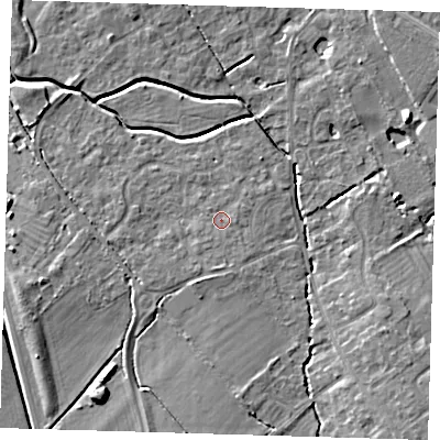 Shaded relief map of the ground around CB243GW, computed from Environment Agency LiDAR. The ground here sits at about 8 m above sea level and falls 7 m across the surrounding 800 m. Surface water reaching this point runs off ground lying to the south-south-east, 0.8 m higher.