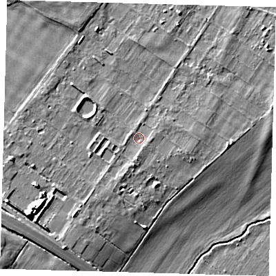 Shaded relief map of the ground around CB244SU, computed from Environment Agency LiDAR. The ground here sits at about 11 m above sea level and falls 12 m across the surrounding 800 m. Surface water reaching this point runs off ground lying to the south-south-west, 1.6 m higher.