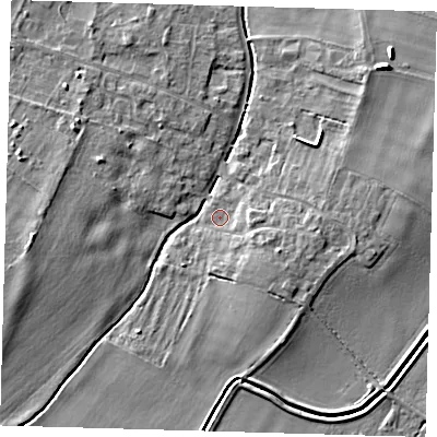 Shaded relief map of the ground around CB244SZ, computed from Environment Agency LiDAR. The ground here sits at about 6 m above sea level and falls 7 m across the surrounding 800 m. Surface water reaching this point runs off ground lying to the east-south-east, 3.6 m higher.