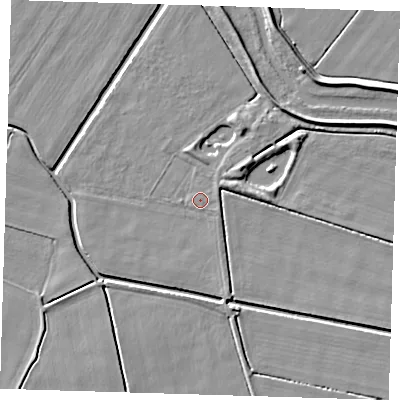 Shaded relief map of the ground around CB245JN, computed from Environment Agency LiDAR. The ground here sits at about 1 m above sea level and falls 5 m across the surrounding 800 m. Surface water reaching this point runs off ground lying to the south-south-east, 1.1 m higher.