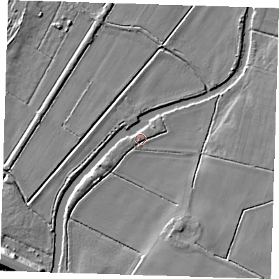Shaded relief map of the ground around CB246AG, computed from Environment Agency LiDAR. The ground here sits at about 4 m above sea level and falls 9 m across the surrounding 800 m. Surface water reaching this point runs off ground lying to the south, 0.7 m higher.