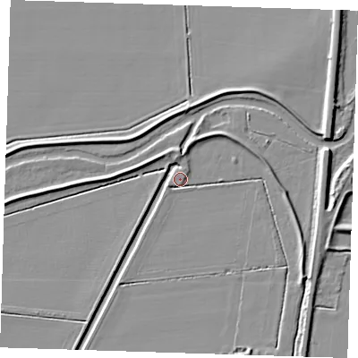 Shaded relief map of the ground around CB248AH, computed from Environment Agency LiDAR. The ground here sits at about 2 m above sea level and falls 6 m across the surrounding 800 m. Surface water reaching this point runs off ground lying to the north-east, 2.6 m higher.