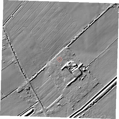 Shaded relief map of the ground around CB248PY, computed from Environment Agency LiDAR. The ground here sits at about 4 m above sea level and falls 6 m across the surrounding 800 m. The ground contributing surface water to this point lies to the south-south-west.