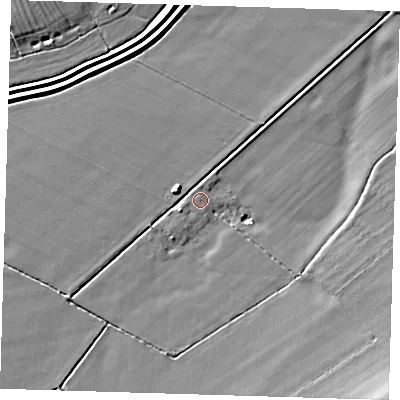 Shaded relief map of the ground around CB248PZ, computed from Environment Agency LiDAR. The ground here sits at about 4 m above sea level and falls 9 m across the surrounding 800 m. The ground contributing surface water to this point lies to the north-north-west.