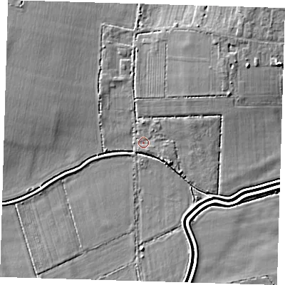 Shaded relief map of the ground around CB248QH, computed from Environment Agency LiDAR. The ground here sits at about 5 m above sea level and falls 7 m across the surrounding 800 m. Surface water reaching this point runs off ground lying to the west-north-west, 4.5 m higher.