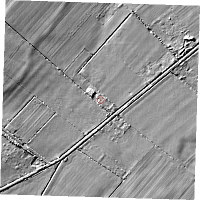 Shaded relief map of the ground around CB248RL, computed from Environment Agency LiDAR. The ground here sits at about 4 m above sea level and falls 5 m across the surrounding 800 m. Surface water reaching this point runs off ground lying to the east, 2.0 m higher.