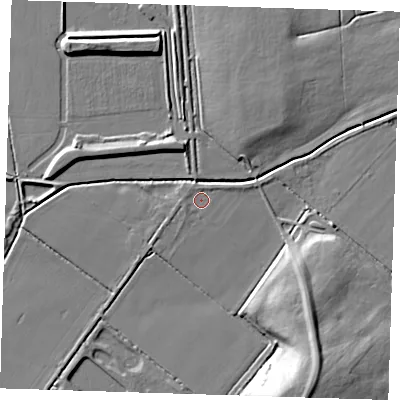 Shaded relief map of the ground around CB248RR, computed from Environment Agency LiDAR. The ground here sits at about 2 m above sea level and falls 16 m across the surrounding 800 m. Surface water reaching this point runs off ground lying to the west, 0.9 m higher.