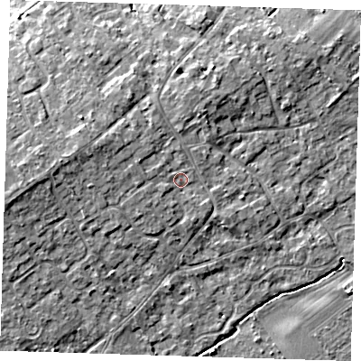Shaded relief map of the ground around CB248RZ, computed from Environment Agency LiDAR. The ground here sits at about 11 m above sea level and falls 7 m across the surrounding 800 m. Surface water reaching this point runs off ground lying to the west-north-west, 2.9 m higher.