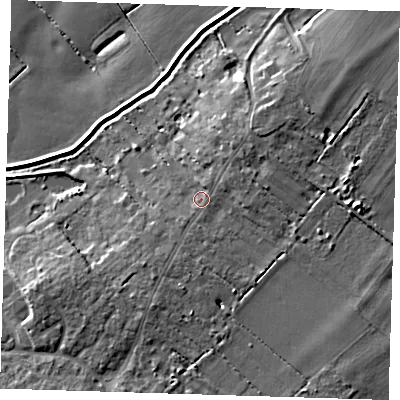 Shaded relief map of the ground around CB248SA, computed from Environment Agency LiDAR. The ground here sits at about 7 m above sea level and falls 10 m across the surrounding 800 m. Surface water reaching this point runs off ground lying to the south-east, 3.7 m higher.