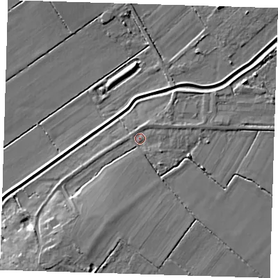 Shaded relief map of the ground around CB248SP, computed from Environment Agency LiDAR. The ground here sits at about 5 m above sea level and falls 9 m across the surrounding 800 m. Surface water reaching this point runs off ground lying to the east-south-east, 1.9 m higher.