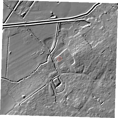 Shaded relief map of the ground around CB248SW, computed from Environment Agency LiDAR. The ground here sits at about 5 m above sea level and falls 11 m across the surrounding 800 m. Surface water reaching this point runs off ground lying to the east, 3.6 m higher.