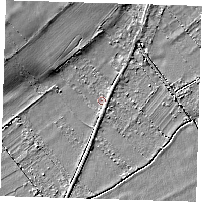 Shaded relief map of the ground around CB248UG, computed from Environment Agency LiDAR. The ground here sits at about 6 m above sea level and falls 7 m across the surrounding 800 m. Surface water reaching this point runs off ground lying to the north-west, 5.6 m higher.
