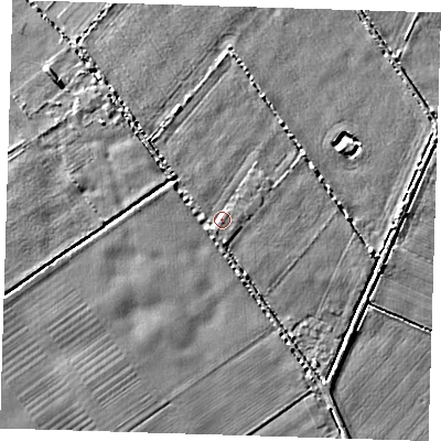 Shaded relief map of the ground around CB248UP, computed from Environment Agency LiDAR. The ground here sits at about 5 m above sea level and falls 4 m across the surrounding 800 m. Surface water reaching this point runs off ground lying to the south-south-east, 2.0 m higher.