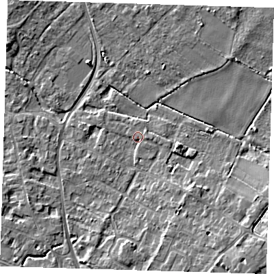 Shaded relief map of the ground around CB249AL, computed from Environment Agency LiDAR. The ground here sits at about 11 m above sea level and falls 7 m across the surrounding 800 m. Surface water reaching this point runs off ground lying to the east-south-east, 1.2 m higher.