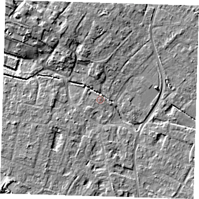Shaded relief map of the ground around CB249HE, computed from Environment Agency LiDAR. The ground here sits at about 11 m above sea level and falls 7 m across the surrounding 800 m. Surface water reaching this point runs off ground lying to the south-west, 3.0 m higher.