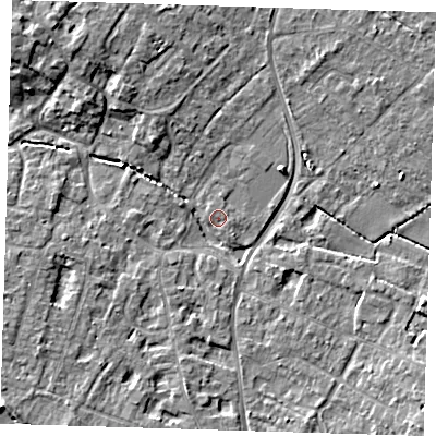 Shaded relief map of the ground around CB249JA, computed from Environment Agency LiDAR. The ground here sits at about 10 m above sea level and falls 7 m across the surrounding 800 m. Surface water reaching this point runs off ground lying to the north-west, 4.6 m higher.