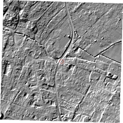 Shaded relief map of the ground around CB249JB, computed from Environment Agency LiDAR. The ground here sits at about 10 m above sea level and falls 7 m across the surrounding 800 m. Surface water reaching this point runs off ground lying to the south-east, 4.9 m higher.
