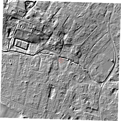 Shaded relief map of the ground around CB249JE, computed from Environment Agency LiDAR. The ground here sits at about 10 m above sea level and falls 8 m across the surrounding 800 m. Surface water reaching this point runs off ground lying to the north-north-east, 4.5 m higher.