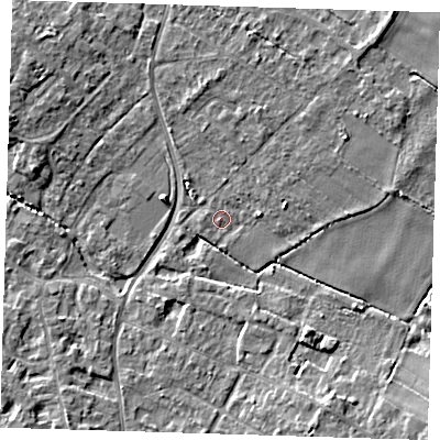 Shaded relief map of the ground around CB249US, computed from Environment Agency LiDAR. The ground here sits at about 11 m above sea level and falls 5 m across the surrounding 800 m. Surface water reaching this point runs off ground lying to the west, 0.8 m higher.