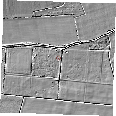 Shaded relief map of the ground around CB250BH, computed from Environment Agency LiDAR. The ground here sits at about 3 m above sea level and falls 6 m across the surrounding 800 m. Surface water reaching this point runs off ground lying to the north-north-east, 2.4 m higher.