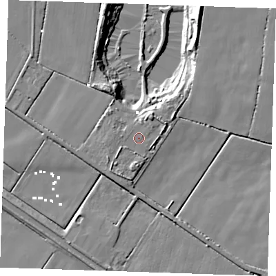 Shaded relief map of the ground around CB250BN, computed from Environment Agency LiDAR. The ground here sits at about 3 m above sea level and falls 16 m across the surrounding 800 m. Surface water reaching this point runs off ground lying to the west, 1.2 m higher.