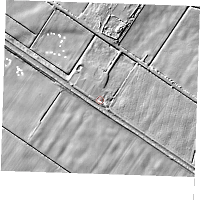 Shaded relief map of the ground around CB250BW, computed from Environment Agency LiDAR. The ground here sits at about 2 m above sea level and falls 5 m across the surrounding 800 m. Surface water reaching this point runs off ground lying to the south, 2.0 m higher.