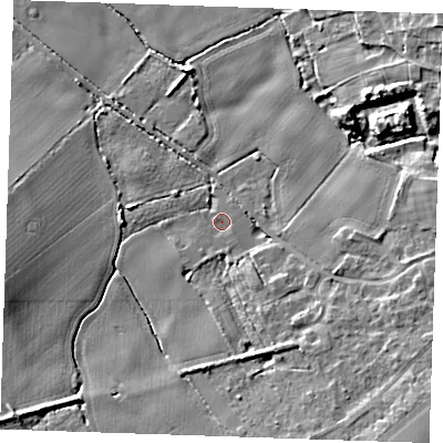 Shaded relief map of the ground around CB250GH, computed from Environment Agency LiDAR. The ground here sits at about 6 m above sea level and falls 11 m across the surrounding 800 m. Surface water reaching this point runs off ground lying to the south, 5.7 m higher.