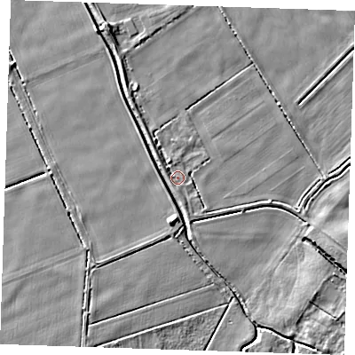 Shaded relief map of the ground around CB250NJ, computed from Environment Agency LiDAR. The ground here sits at about 4 m above sea level and falls 6 m across the surrounding 800 m. Surface water reaching this point runs off ground lying to the south-south-east, 1.9 m higher.