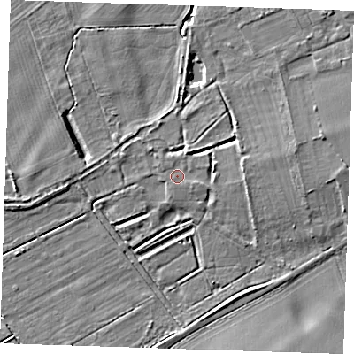 Shaded relief map of the ground around CB259EJ, computed from Environment Agency LiDAR. The ground here sits at about 6 m above sea level and falls 6 m across the surrounding 800 m. Surface water reaching this point runs off ground lying to the east, 3.7 m higher.