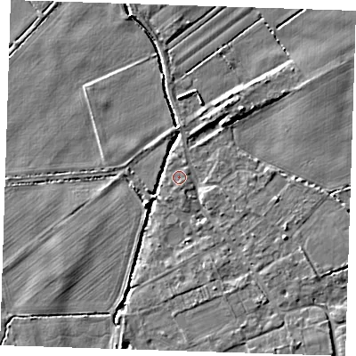 Shaded relief map of the ground around CB259EL, computed from Environment Agency LiDAR. The ground here sits at about 5 m above sea level and falls 5 m across the surrounding 800 m. Surface water reaching this point runs off ground lying to the south-south-east, 2.8 m higher.